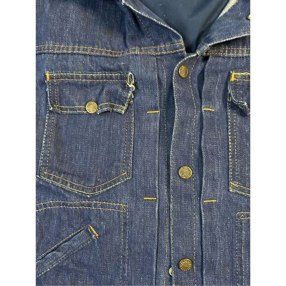 Vintage 1960s Slantzi Craft Selvedge Blue Jean Denim Needlepoint Jacket Womens L - Picture 6 of 13